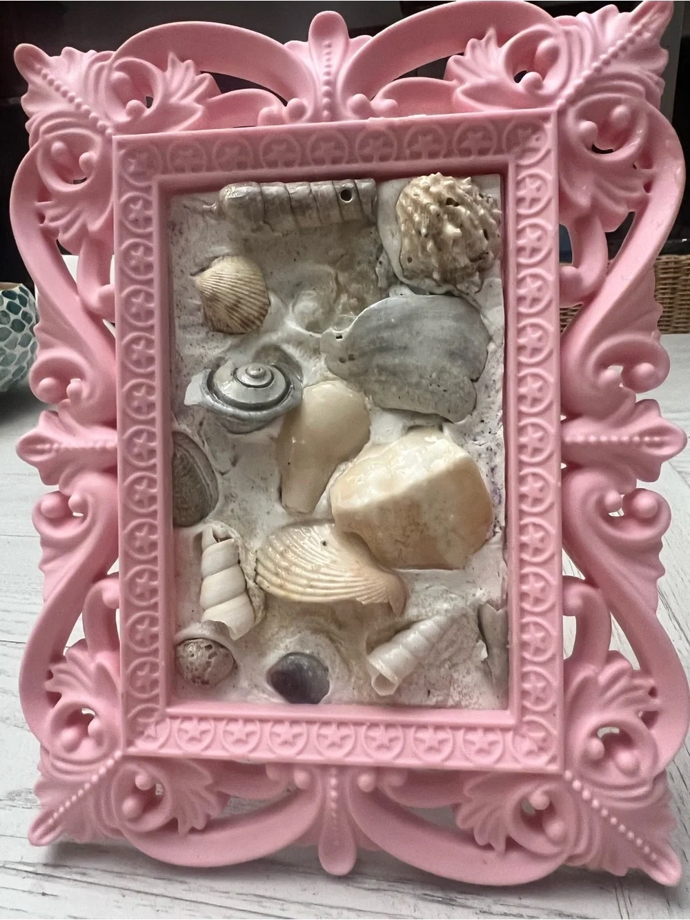 Pink Ornate Seashell Frame Accent Decor